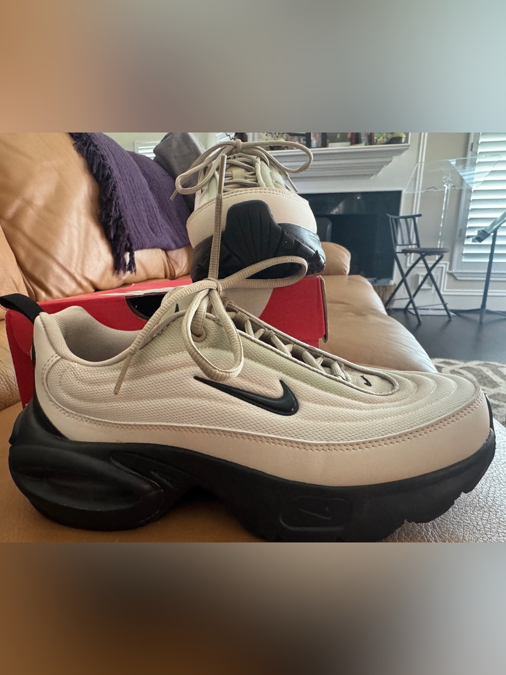 Nike Women’s Air Max Portal Low Top Sneakers in Light Beige with Black Swoosh - Picture 4 of 9